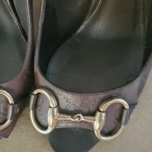 GUCCI guccissima brown peeptoe heels with logo buckle- size 37
